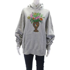 October's Very Own Womens Cotton Long Sleeve V-neck Print Hoodie Gray Size L
